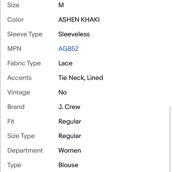 New W/O Tags J.Crew Tie-neck top in metallic lace AG852 ASHEN KHAKI $89.50 Sz M - Picture 9 of 10